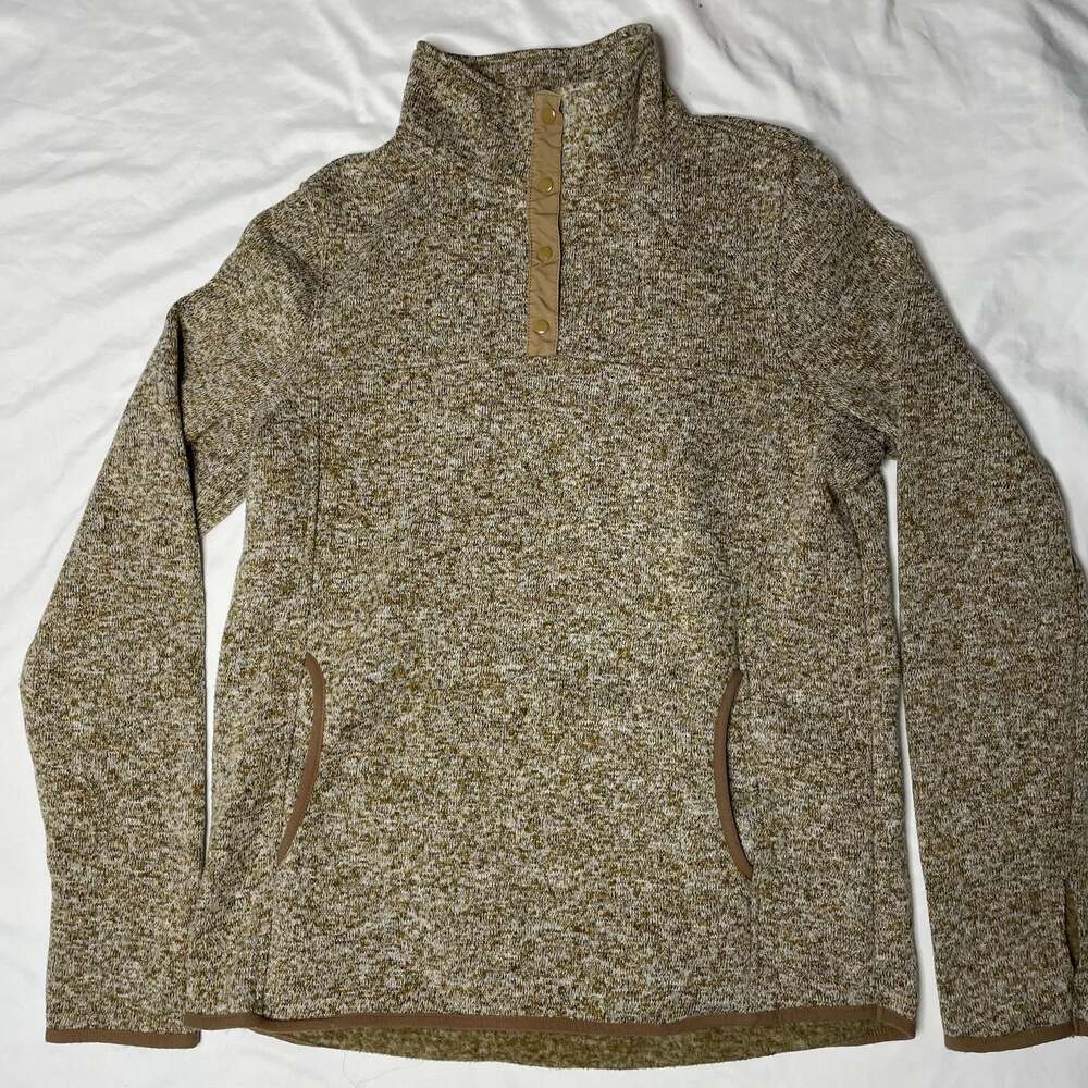 Thread & Supply Women’s Fleece Quarter Snap Pullover Sweater Tan Sherpa Knit L